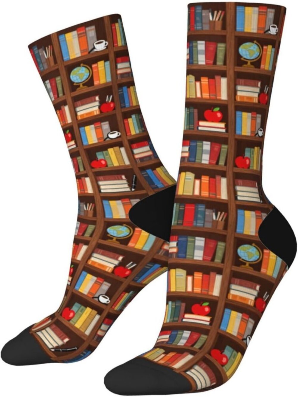 Women's Book Shelf Print Crew Socks Funny Novelty Casual Athletic Dress Socks
